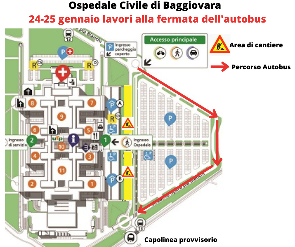 Ospedale di Baggiovara: Lavori alla corsia degli autobus: il Capolinea spostato alla fermata del treno Modena-Sassuolo