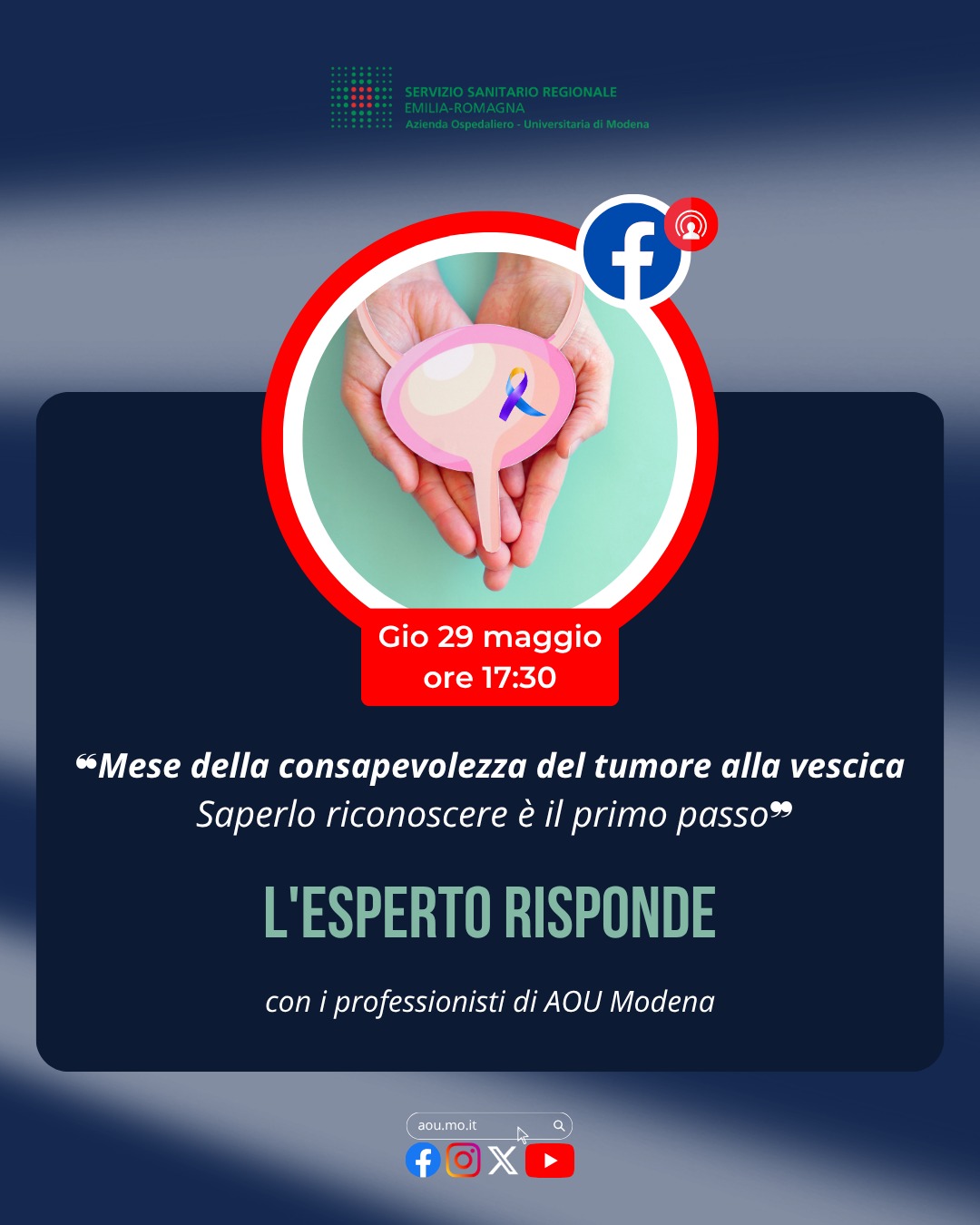 Mese della Consapevolezza del tumore alla vescica: domani l’Esperto risponde sulla Pagina Facebook di AOU di Modena