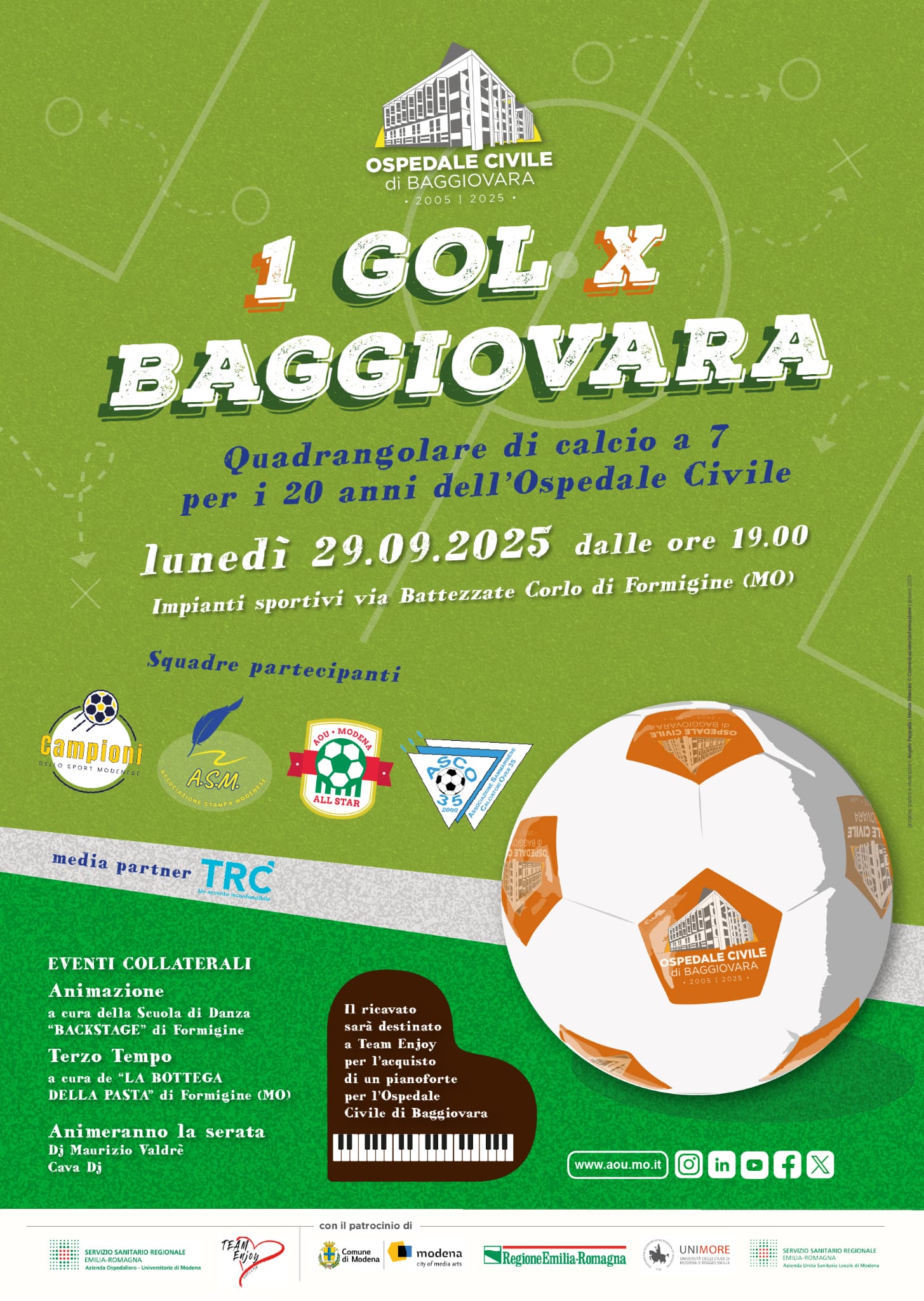 Un gol per Baggiovara: un torneo di calcio a sette per festeggiare i 20 anni dell’Ospedale Civile