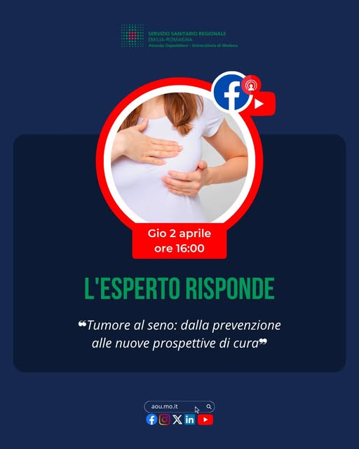 Giovedì 2 aprile: L'Esperto Risponde con i professionisti della Breast Unit del Policlinico di Modena