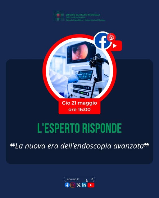 Giovedì 21 maggio: “La nuova era dell’endoscopia avanzata”: L’Esperto Risponde con i professionisti dell’Endoscopia digestiva