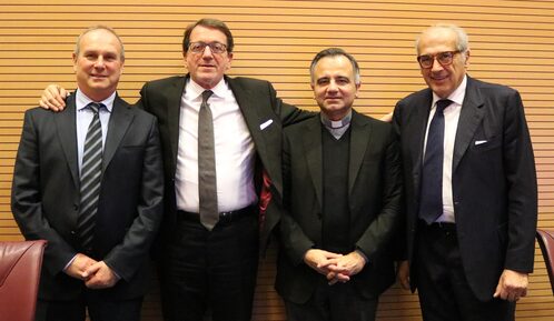 Da sinistra Ivan Trenti, Gian Carlo Muzzarelli, Erio Castellucci, Angelo O. Andrisano