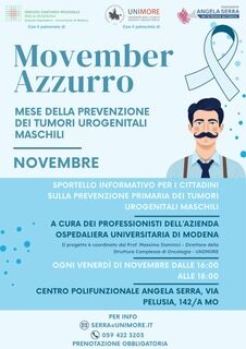 La locandina dello sportello "Movember azzurro"