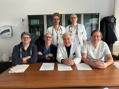 In alto, il Dottor Arioli (a sinistra) e il Dottor Vazzana. In basso, da sinistra: Dottor Casari, Dottor Caporali, Dottor Brugioni e Dottor Baldini