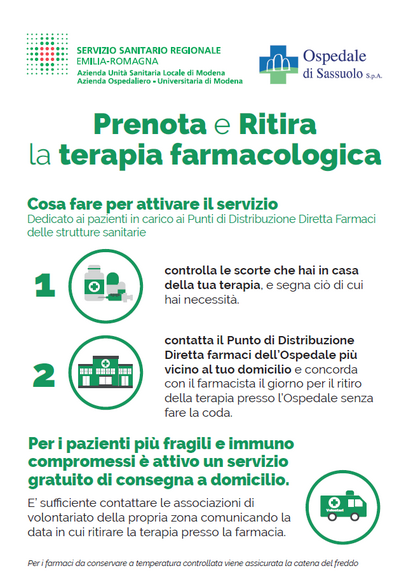 COVID19- Prenotazione terapie e distribuzione diretta dei farmaci - aggiornamento maggio